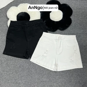 Quần short jean nữ co giãn, form lưng cao, xước rách nhẹ cá tính dễ phối đồ Anngo - AT420