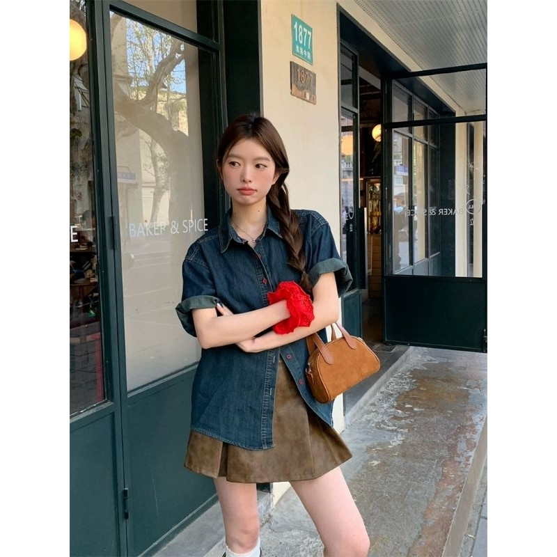 [ SẴN ] Sơmi denim màu tôn dáng sáng da 2024