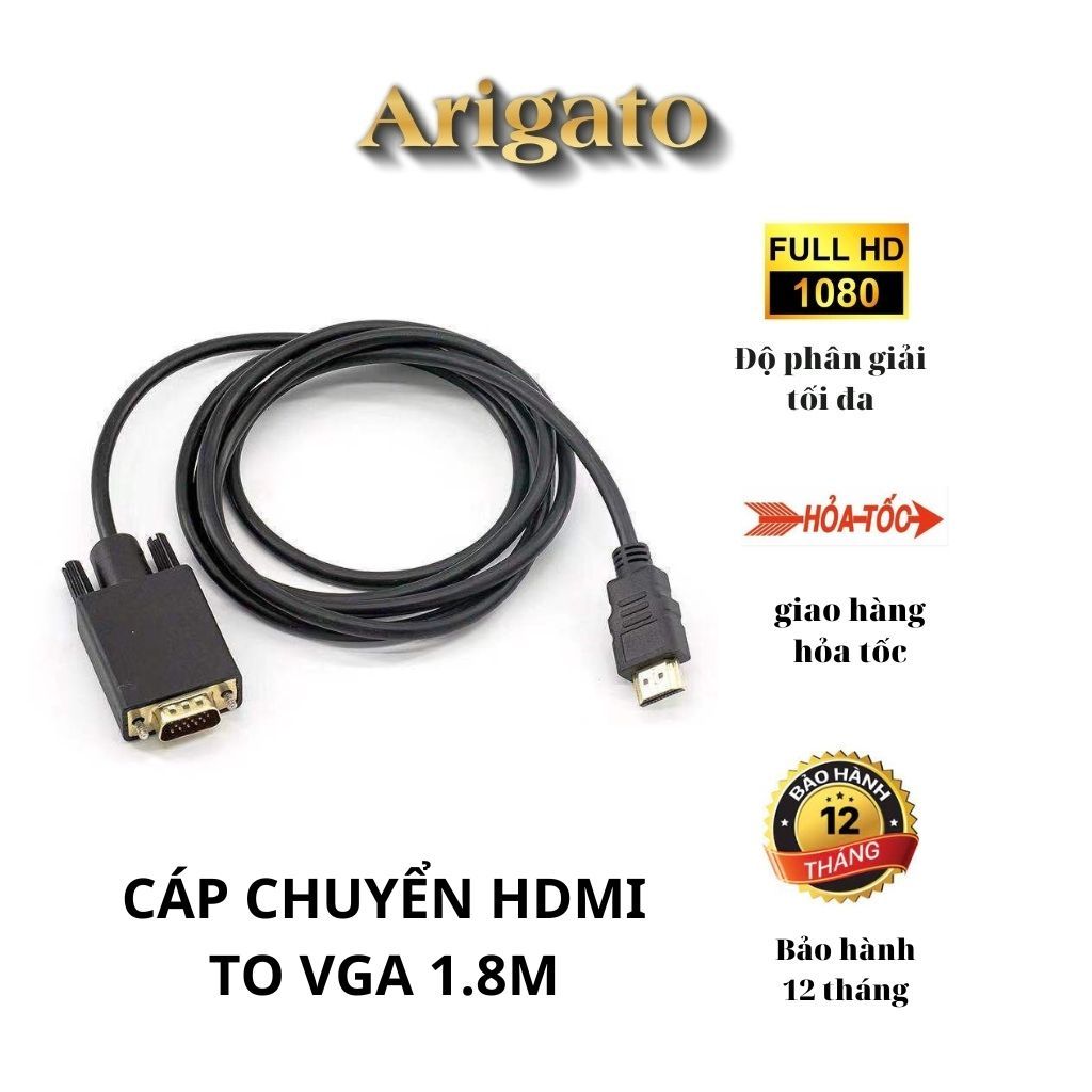 Dây cáp chuyển đổi HDMI sang VGA, HDMI to VGA dây dài 1.8M FullHD 1080P ...