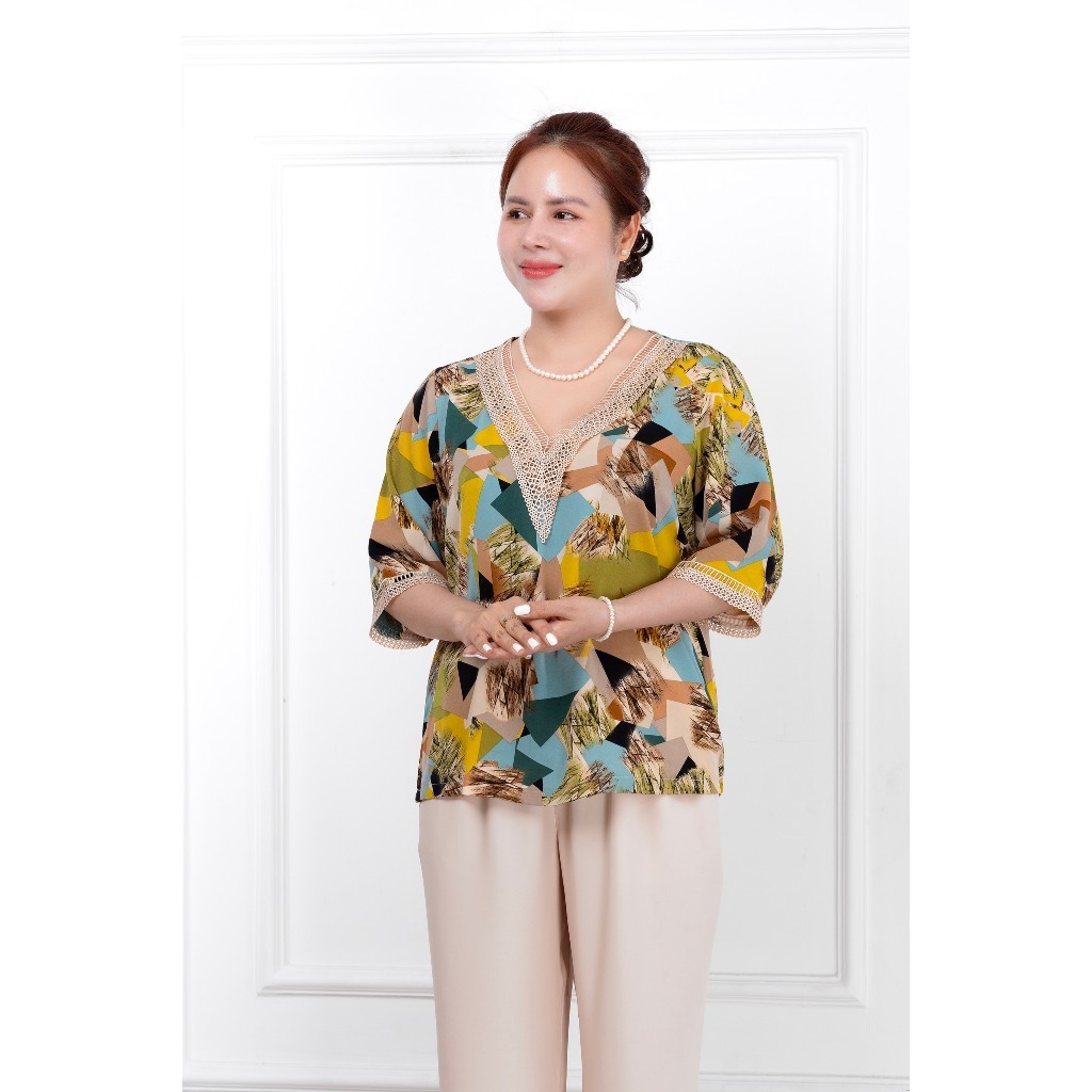 Ms12 ĐỒ BỘ TRUNG NIÊN LỤA MANGO CAO CẤP CỔ PHỐI REN QUẦN 9 TẤC ( CỔ REN ) HAN.T SHOP