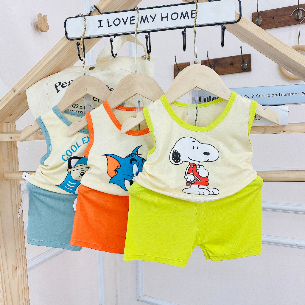[A154 Mềm, Mát, Được Chọn Mẫu] Bộ Ba Lỗ Vải Thun Lạnh  In Hình Con Vật Đáng Yêu Cho Bé Trai Bé Gái