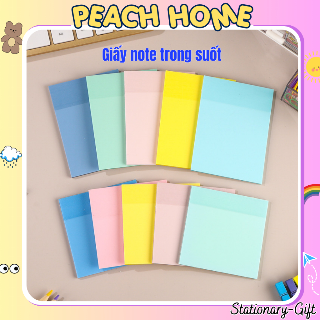 {7k} Giấy Note Trong Suốt Nhiều Size Nhiều Màu Dính Chắc Tập Ghi Chú ...