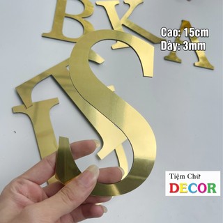 Chữ Alu Vàng Gương 15cm dày 3mm T2 In Hoa trang trí dán tường - biển quảng cáo