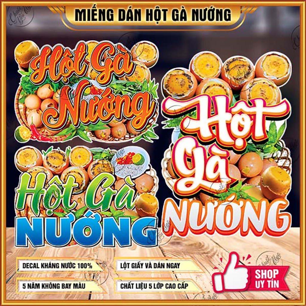 Decal dán chữ trứng HỘT GÀ NƯỚNG sticker trang trí xe đẩy tường decor ...