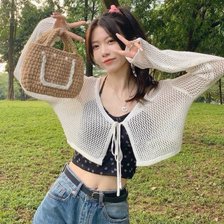 Áo khoác cardigan lưới rộng cột dây lưới mùa hè LQC22