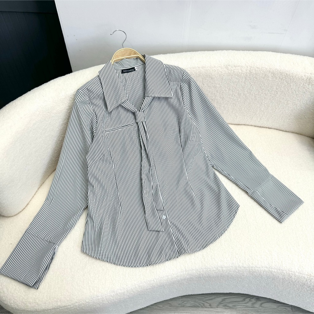 Áo Sơ Mi Kẻ Tay Dài Nữ Bigsize 50 -95kg Vải Lụa Chéo Lên Phom Dễ Thương Phong Cách  SM168
