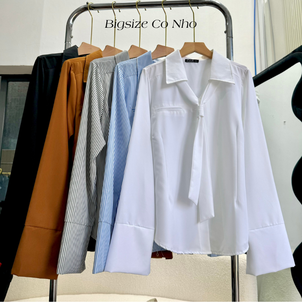 Áo Sơ Mi Kẻ Tay Dài Nữ Bigsize 50 -95kg Vải Lụa Chéo Lên Phom Dễ Thương Phong Cách  SM168