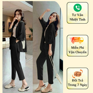 Set áo blazer phối quần baggy sắn gấu 3 màu A2178