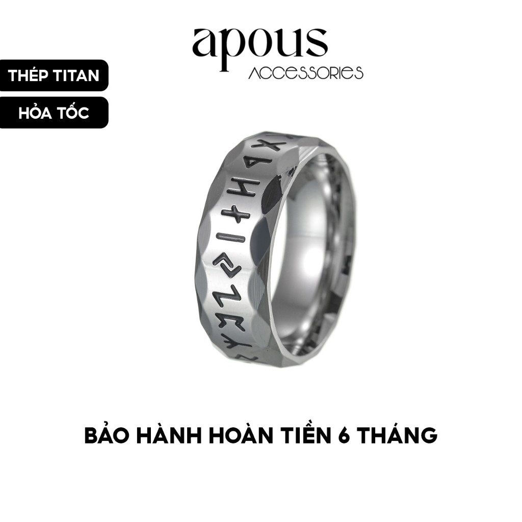 N116 - Nhẫn nam nữ Basic khắc ký tự Rune Viking màu bạc - Thép Titan ...