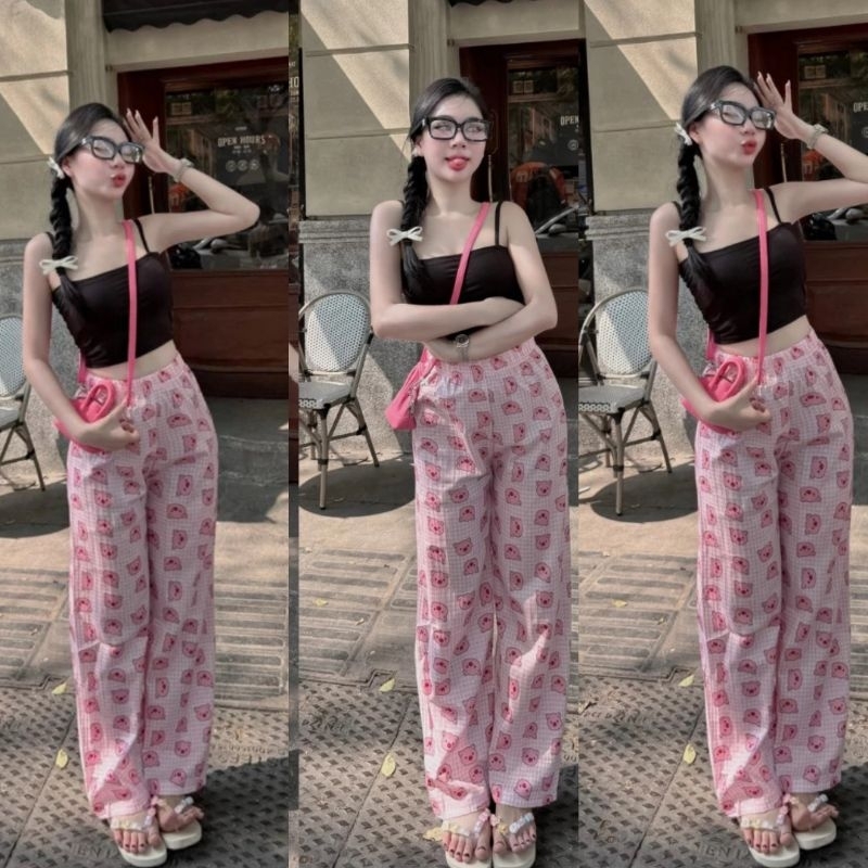 [ Rẻ Vô Địch ] Sét Bộ Quần Hoạt Hình Cute + Mix Áo 2 Dây Bún Trơn