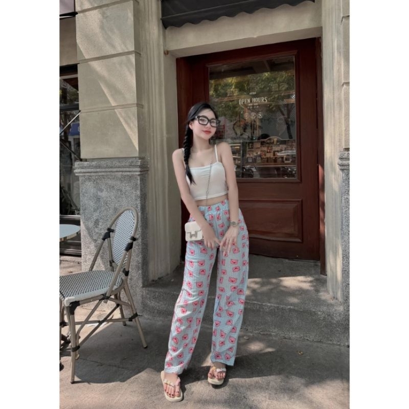 [ Rẻ Vô Địch ] Sét Bộ Quần Hoạt Hình Cute + Mix Áo 2 Dây Bún Trơn