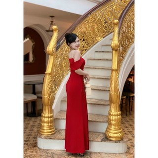 Dạ hội rớt vai 1 bên đô lưới thanh lịch sang trọng [ váy nữ thiết kế ] màu đỏ, trắng. đen, vàng. M032