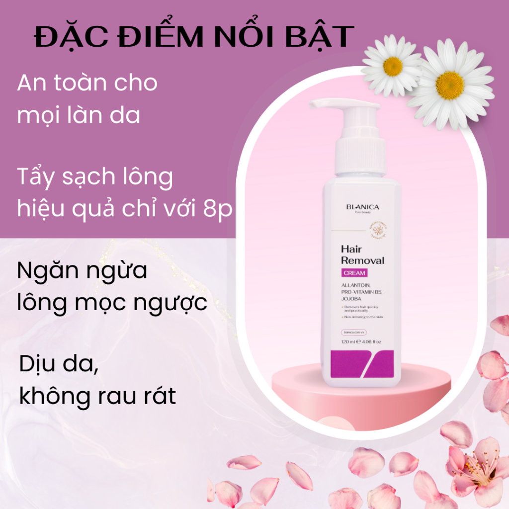 Kem tẩy lông BLANICA tẩy sạch lông vùng kín, tay, chân, nách, dịu nhẹ không gây kích ứng da 120ml