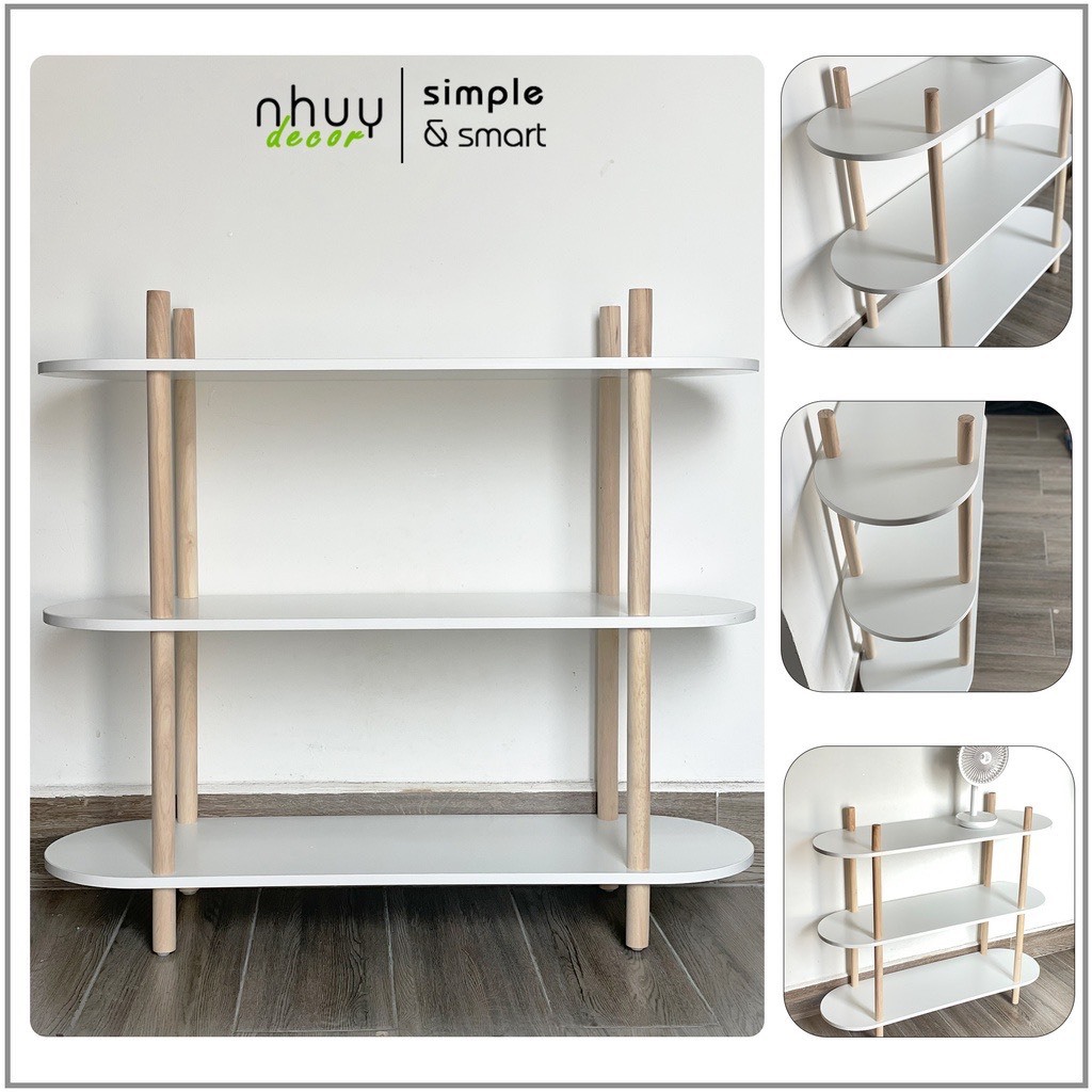 Kệ gỗ 3 tầng - Kệ gỗ decor hình Oval ngang 80cm phong pách Hàn Quốc tối giản lắp ráp đơn giản