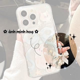 Móc Khoá 𝐏𝐞𝐚𝐫𝐥 𝐁𝐨𝐰 Màu Trắng - Dây Đeo Điện Thoại, Collect Book Nơ Xinh Xắn Handmade by Car