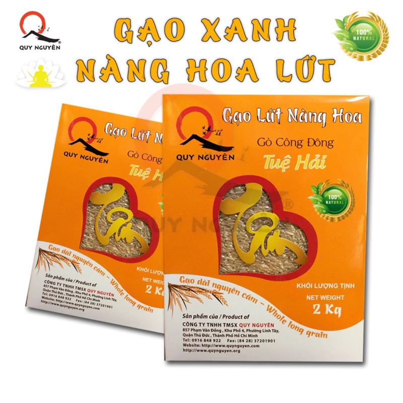 Gạo lứt xanh (GẠO NON) Nàng Hoa Quy Nguyên Thầy Tuệ Hải 1 hộp 2kg - CHÙA LONG HƯƠNG