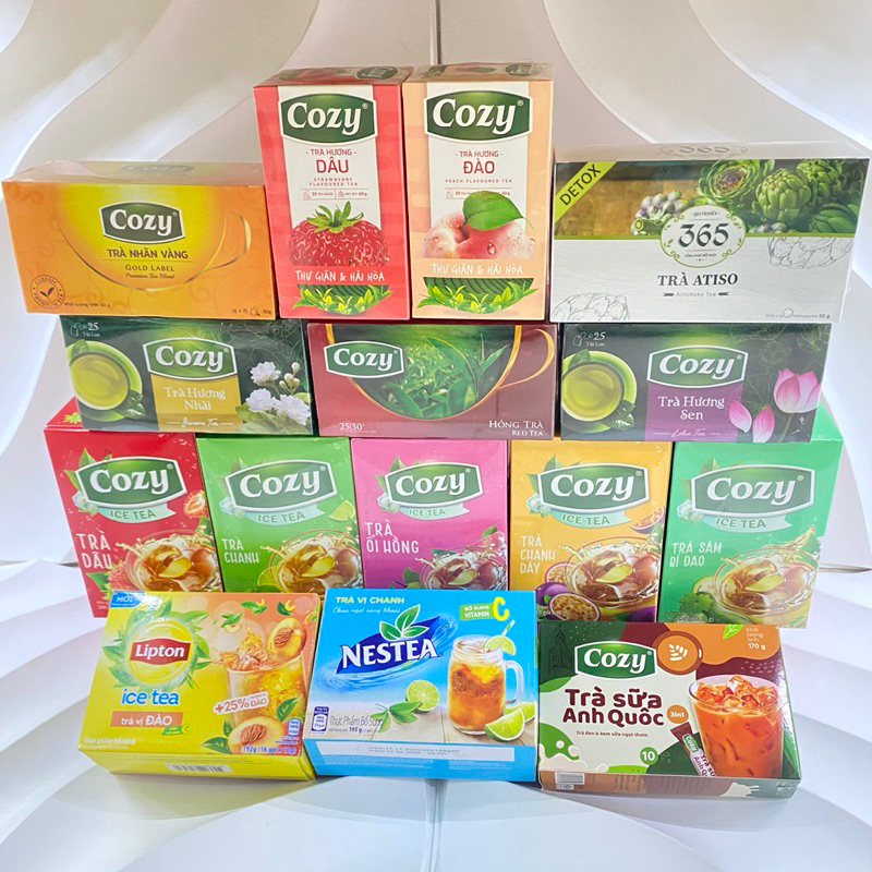 Trà Cozy các loại - trà túi lọc, trà hoà tan, trà đào cozy, trà ổi hồng ...