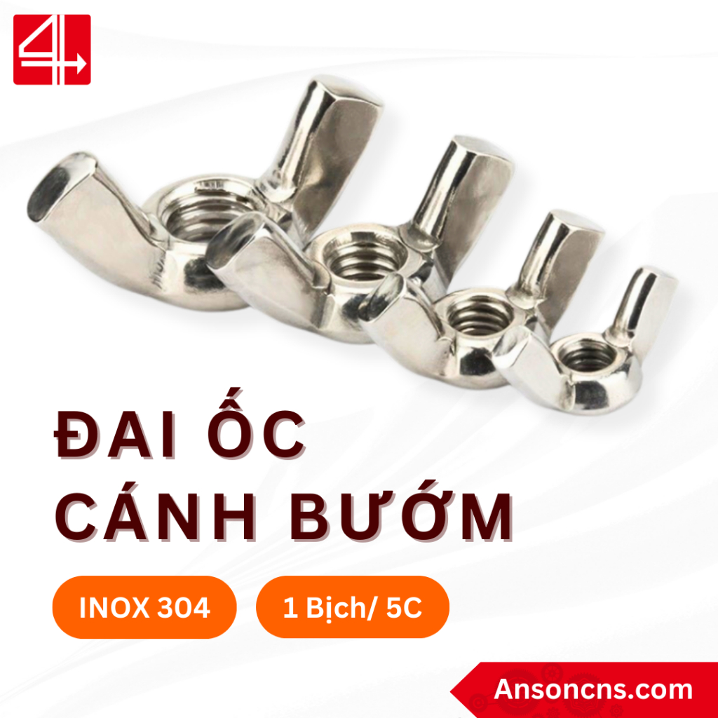 Đai Ốc Cánh Bướm Vặn tay INOX 304 - Tán chuồn size M3 M4 M5 M6 M8 M10 ...