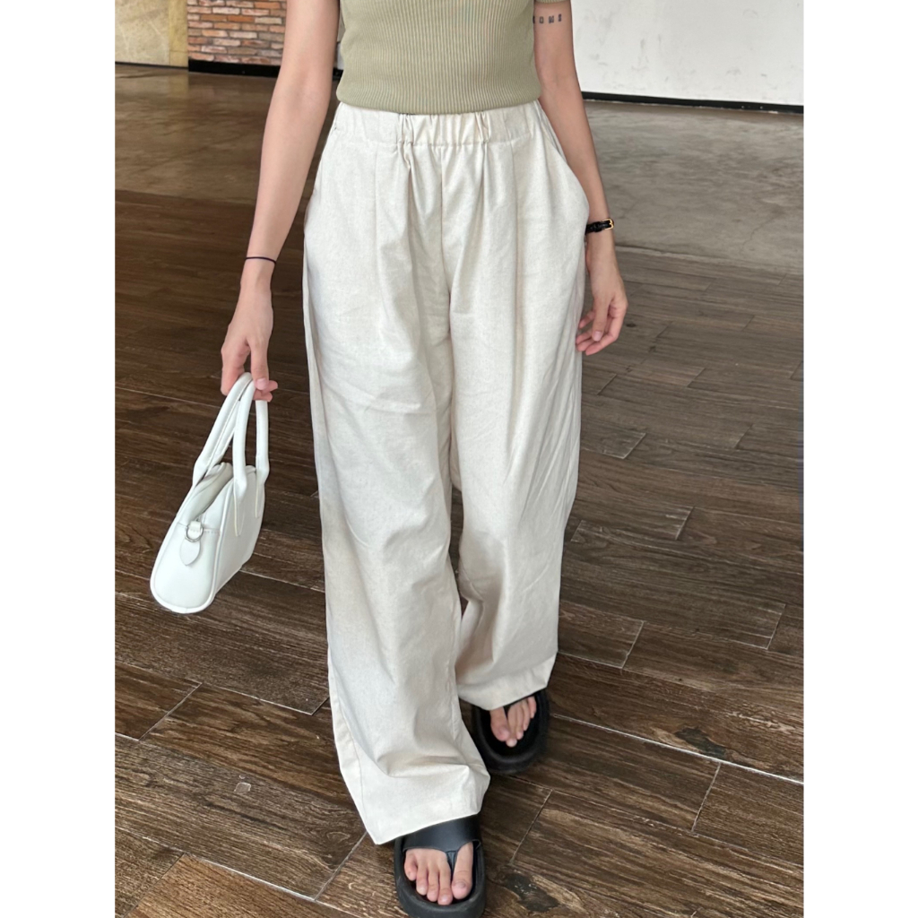 Quần Ống Rộng Vải Linen Hàng Đẹp Đứng Form Dáng Suông May Dập Ly Mẫu Mới Mặc Mát Mẻ