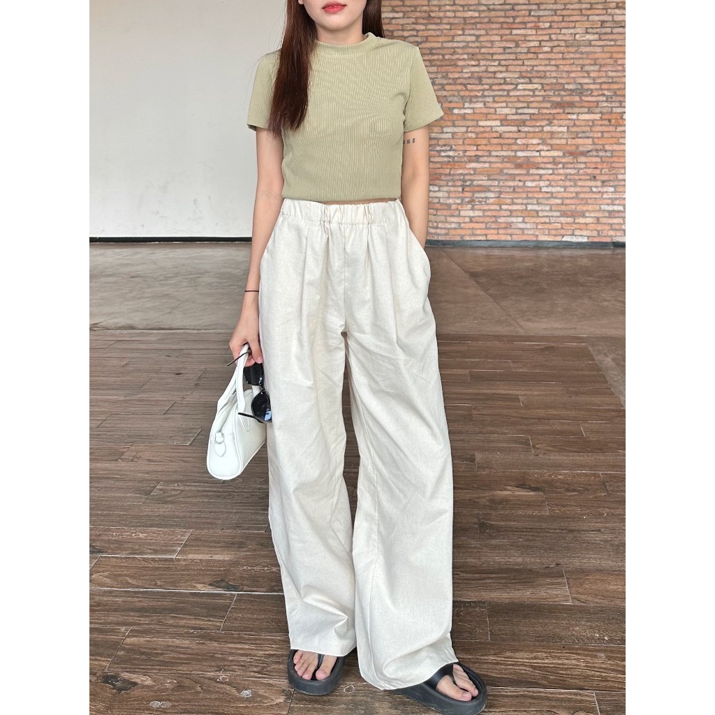 Quần Ống Rộng Vải Linen Hàng Đẹp Đứng Form Dáng Suông May Dập Ly Mẫu Mới Mặc Mát Mẻ