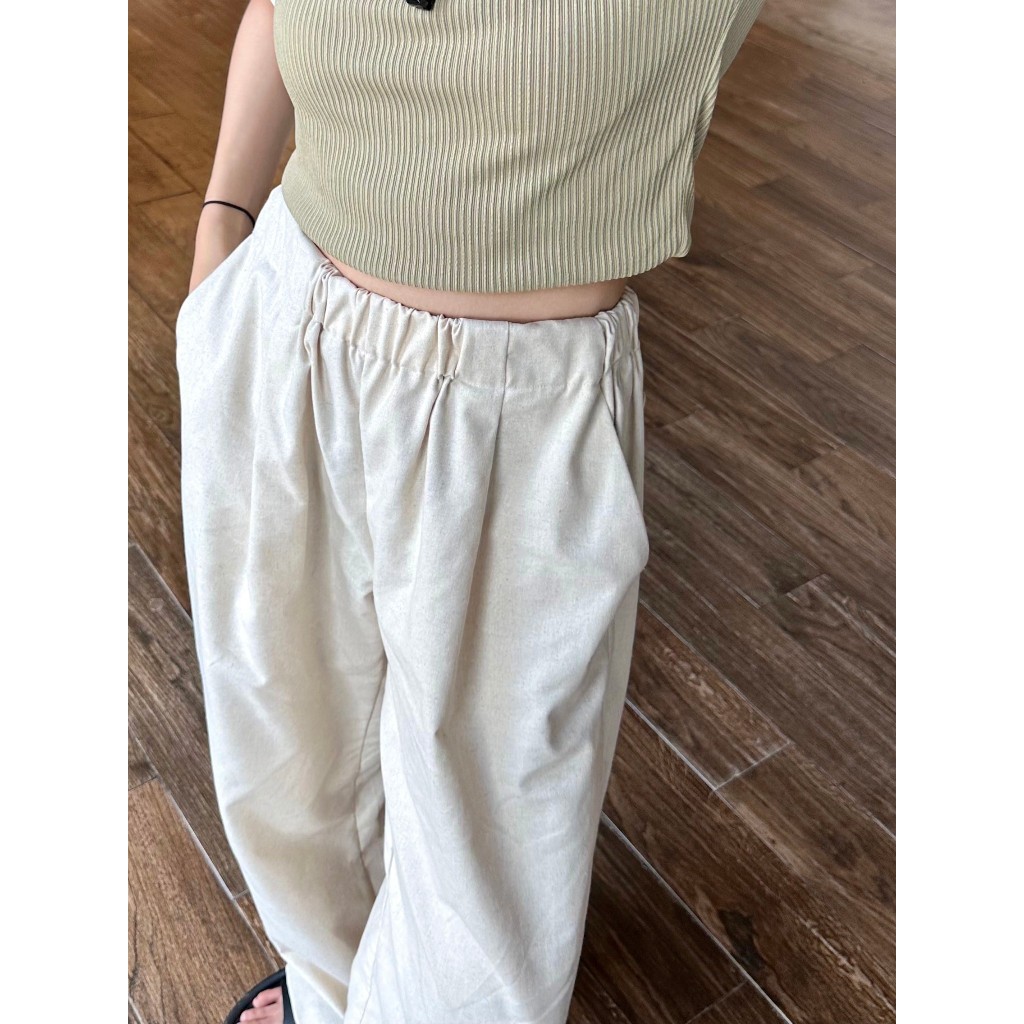 Quần Ống Rộng Vải Linen Hàng Đẹp Đứng Form Dáng Suông May Dập Ly Mẫu Mới Mặc Mát Mẻ