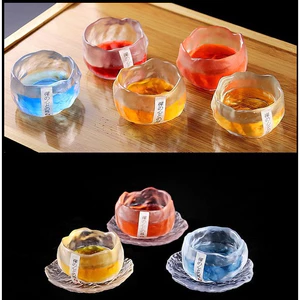 Bộ Ly, Chén Thủy Tinh Băng Tâm Kèm Đĩa Lót Dùng Thưởng Trà Phong Cách Nhật Bản Dung Tích 50 Ml