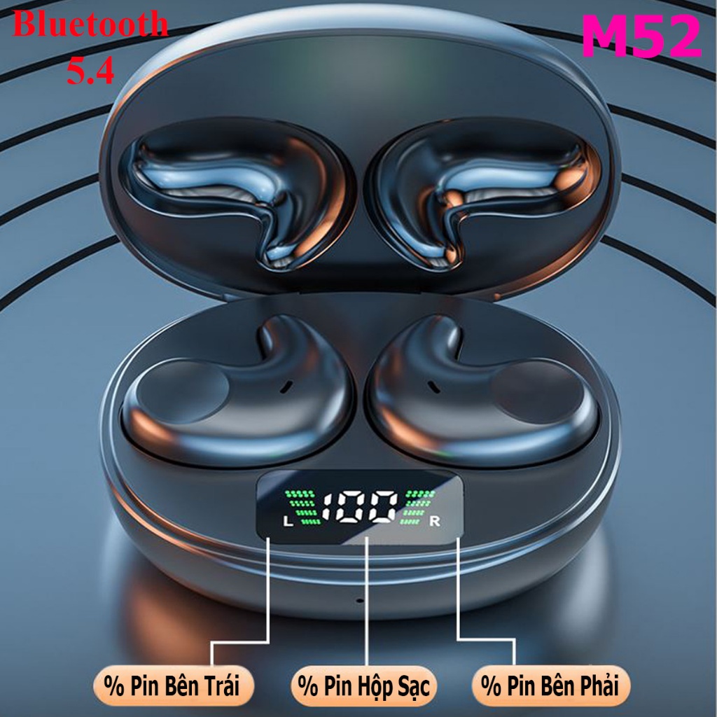 Tai Nghe Bluetooth 5.4 M52 Cảm Ứng Chạm Nằm Ngủ Không Cấn, Độ Trể Thấp, Âm Thanh HiFi Bass Căng, Có Micro Đàm Thoại. | BigBuy360 - bigbuy360.vn
