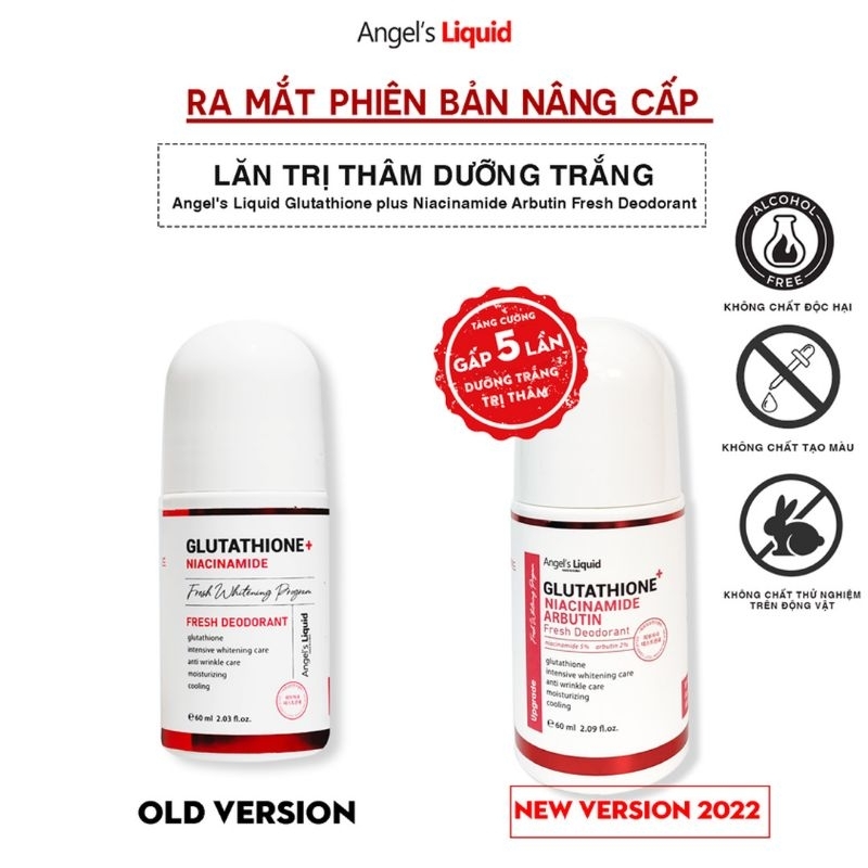 Hỏa Tốc] Lăn nách mờ thâm, dưỡng trắng da Angel Liquid Glutathione plus  Niacinamide Fresh Deodorant 60ml
