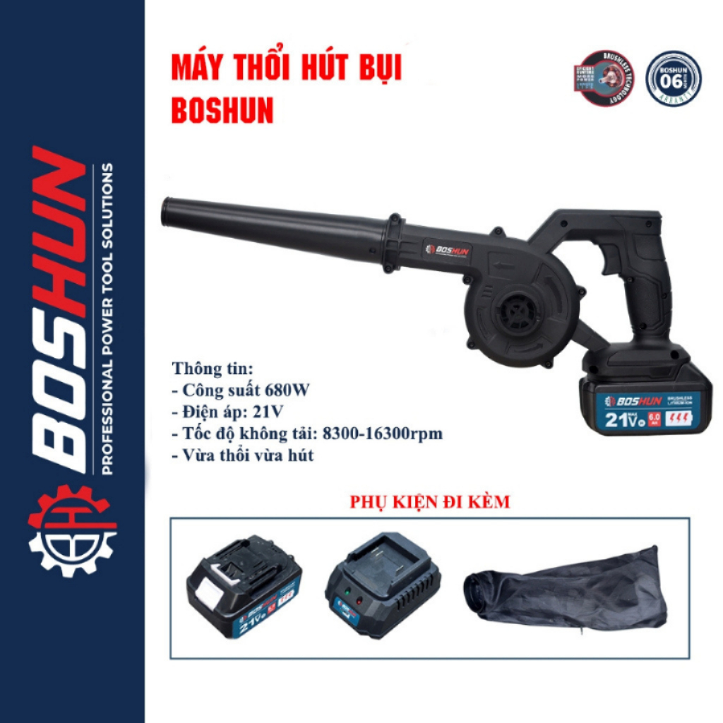 Máy thổi hút bụi Boshun dùng pin chân phổ thông Công suất lớn 680W vệ sinh đa năng thổi khỏe sạch sẽ