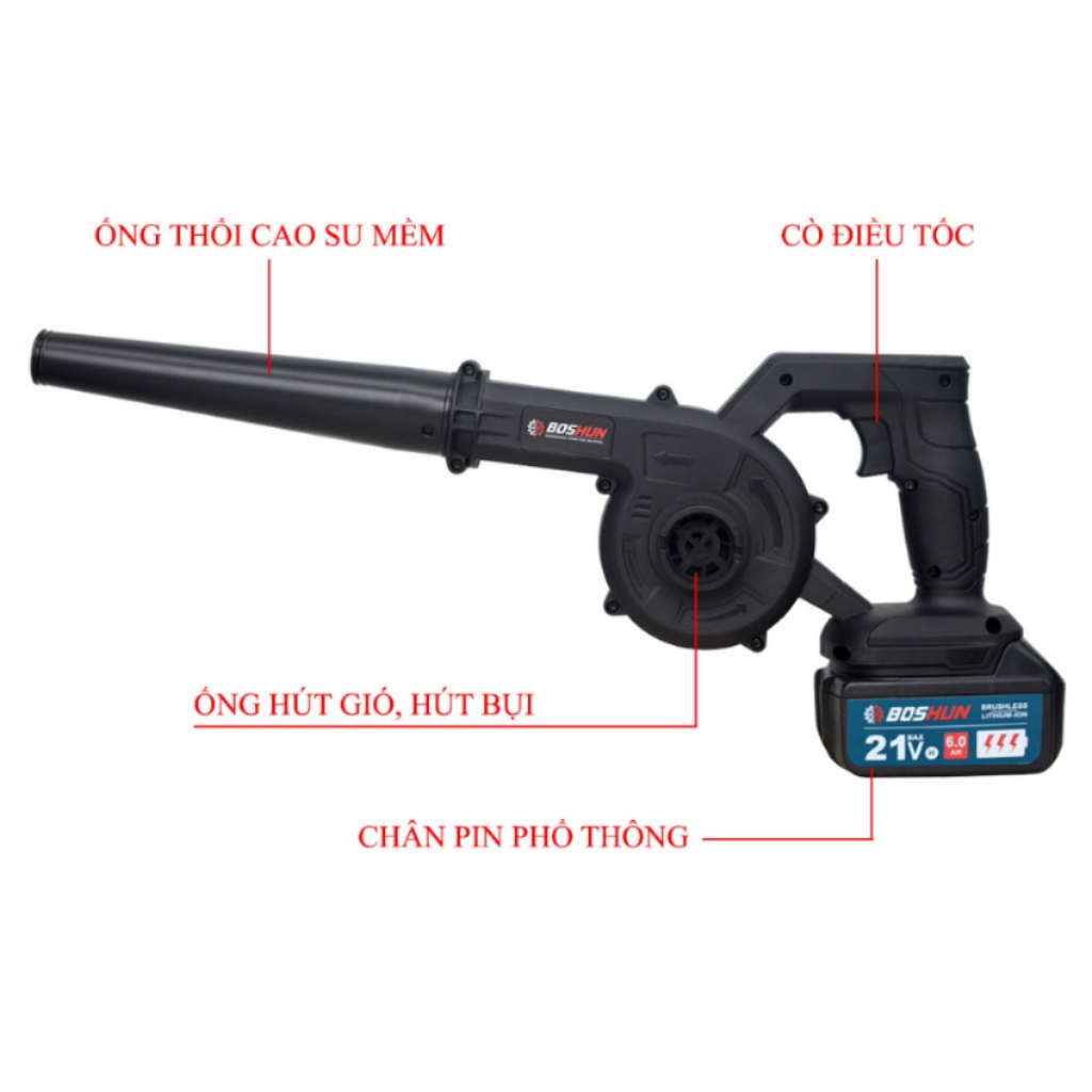 Máy thổi hút bụi Boshun dùng pin chân phổ thông Công suất lớn 680W vệ sinh đa năng thổi khỏe sạch sẽ