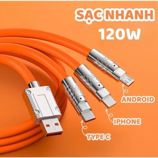Cáp Sạc Nhanh 3 Trong 1 6A Cổng Type C Bằng Silicone Và Hợp Kim Kẽm- Linkeetech