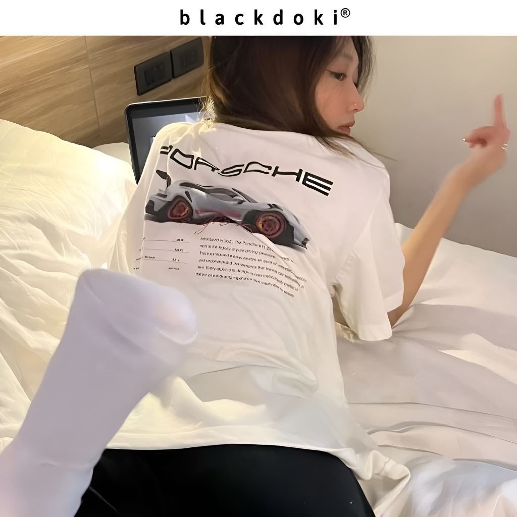 Áo thun nữ PORSCHE form rộng , áo phông basic unisex 260gsm cotton oversize đen BLACKDOKI