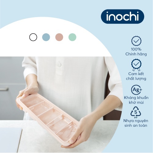 Khay đá 5 viên Kari Inochi có nắp đậy kèm hộp/ko hộp làm đá, làm thạch kháng khuẩn dành cho tủ lạnh