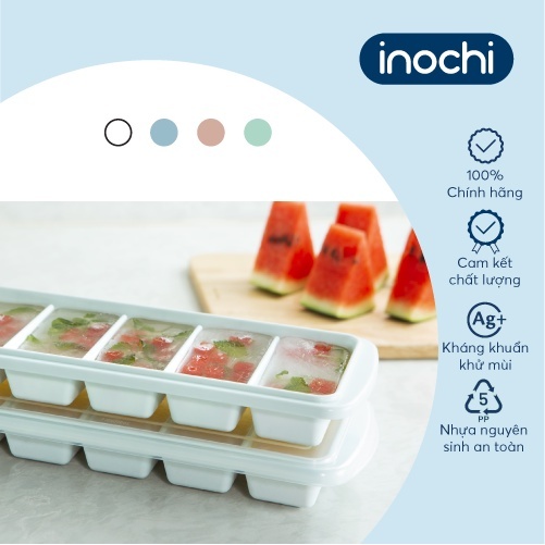 Khay đá 5 viên Kari Inochi có nắp đậy kèm hộp/ko hộp làm đá, làm thạch kháng khuẩn dành cho tủ lạnh