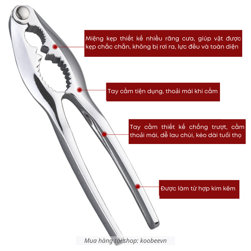 Kìm Kẹp Càng Cua Ghẹ Inox Cao Cấp KOOBEE NB28 – Dụng Cụ Ăn Hải Sản Tách Vỏ Hạt Cứng Chuyên Dụng