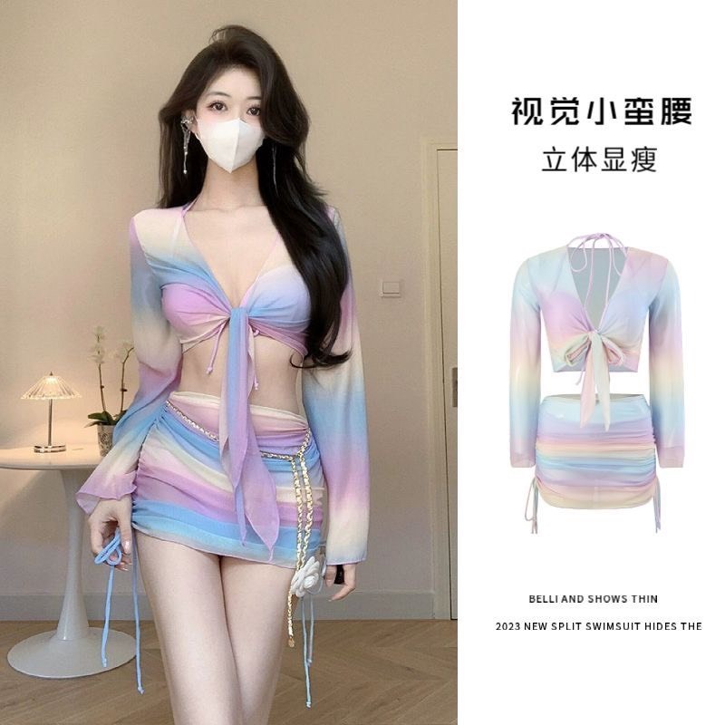 Set bộ đồ bơi bikini 4 chi tiết đi biển đi bơi màu sắc cầu vòng ôm body gợi cảm hàng QCCC BKN22