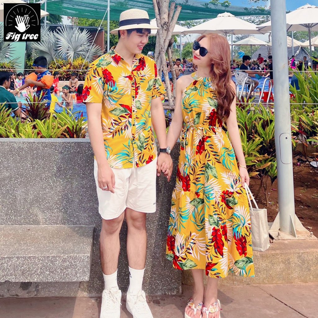 Sơ Mi Váy Đôi FIG TREE Họa Tiết Chiếc Lá Vàng Rực Rỡ Du Lịch (ms 182)
