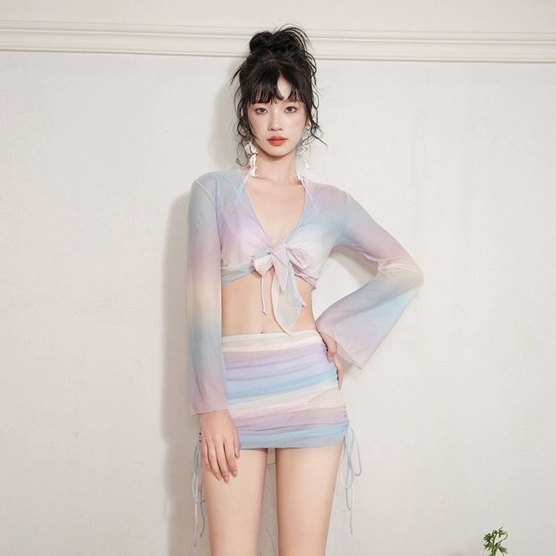 Set bộ đồ bơi bikini áo tắm 4 chi tiết màu pastel nổi phối dây rút siêu gợi cảm đi biển đi bơi BKN22