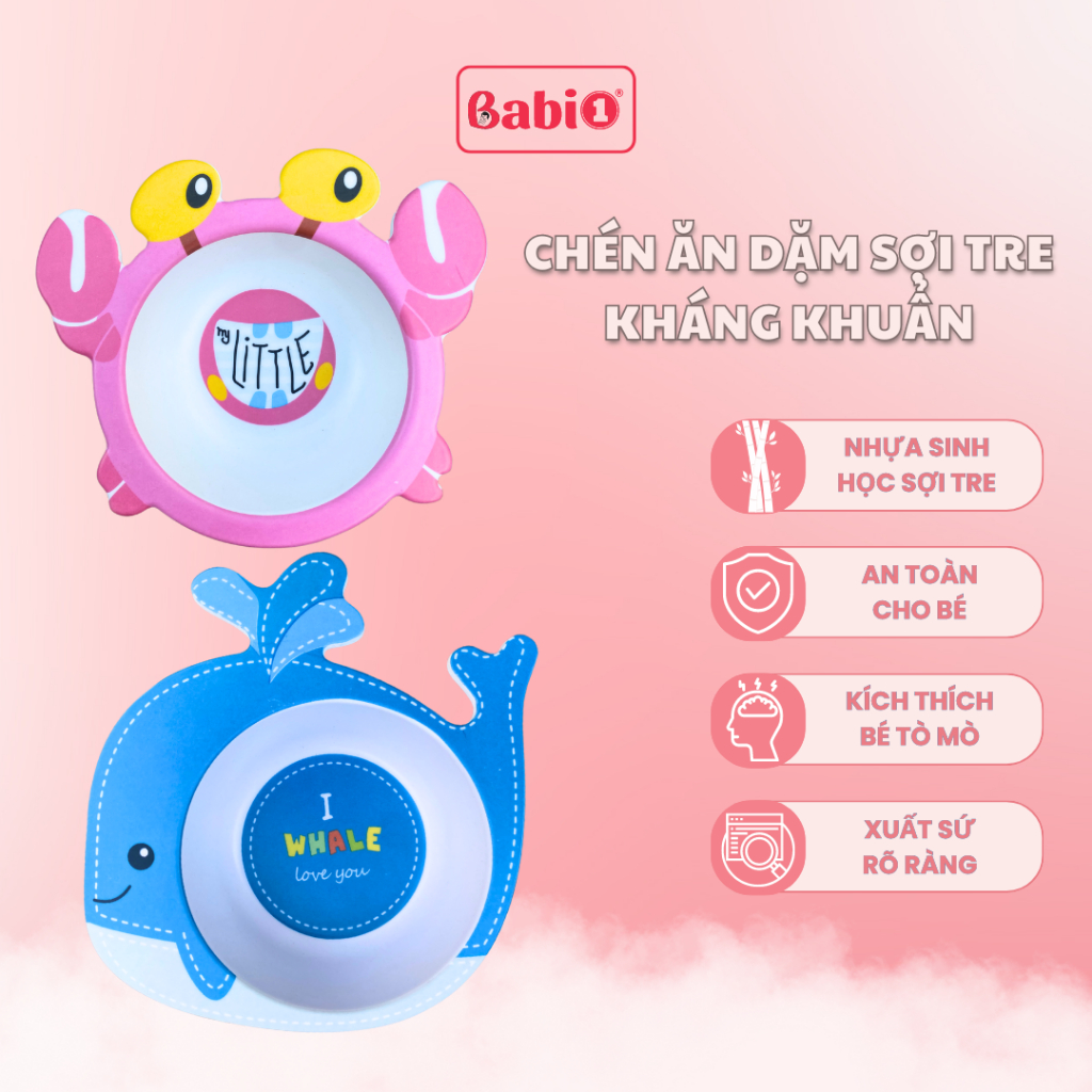 Bát Ăn Dặm Sợi Tre Babi1, Chén Ăn Dặm Sợi Tre Kháng Khuẩn, An Toàn Cho Bé, Bát Hình Thú