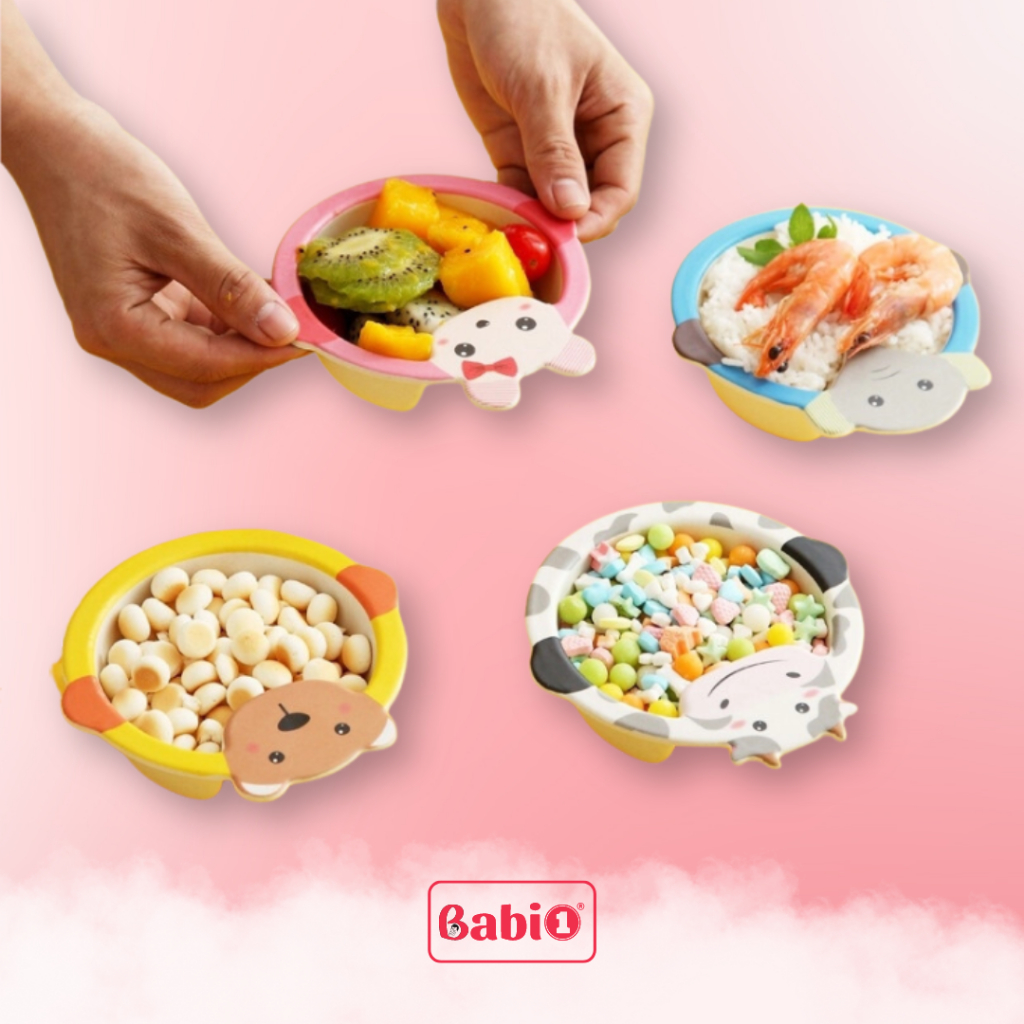 Bát Ăn Dặm Sợi Tre Babi1, Chén Ăn Dặm Sợi Tre Kháng Khuẩn, An Toàn Cho Bé, Bát Hình Thú