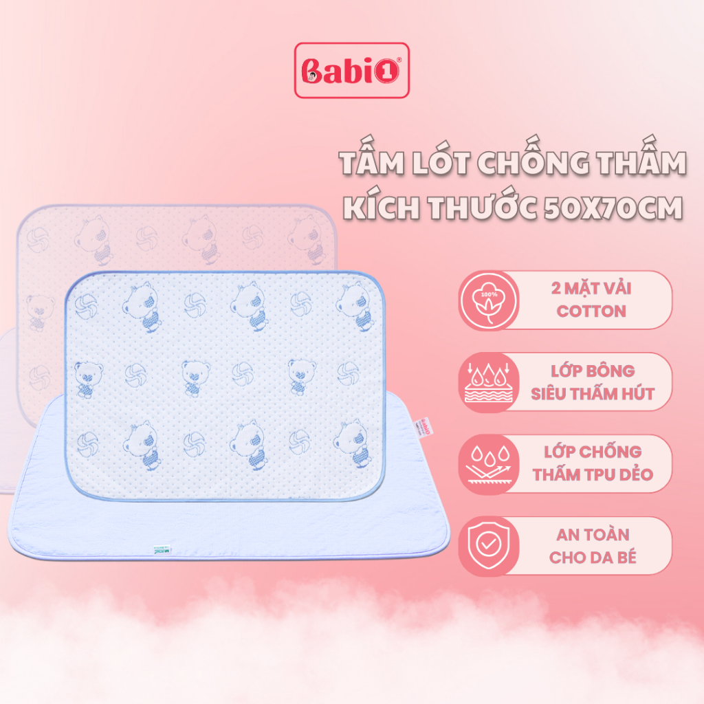 Miếng Lót Sơ Sinh BABIONE Tấm Lót Chống Thấm Cho Bé 4 Lớp Kích Thước 80x65cm