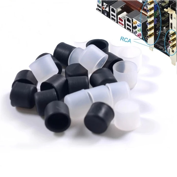 Set 10 Nút Nhựa Dẻo Bịt Cổng Âm Thanh Video RCA Chống Bụi Bảo Vệ Ổ Cắm Jack Cổng Tín Hiệu Audio RCA