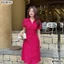 Đầm thiết kế cổ sơ mi phối nút bọc tay ngắn BEMINE MT9033