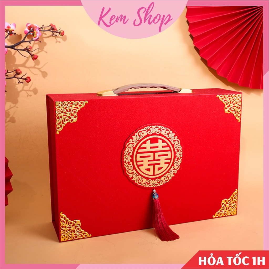 Hộp nạp tài đựng sính lễ, quà cưới, trang sức loại cao cấp ánh nhũ sang trọng - Kem Shop K324