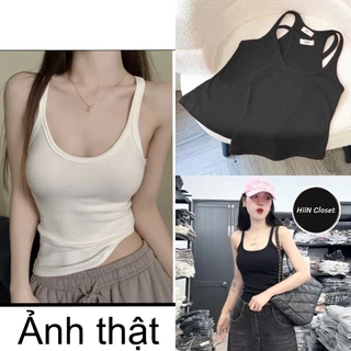 Áo ba lỗ trơn 2 dây - Áo Tanktop fom dài chất tăm lạnh mềm mịn co giãn ôm body HiiNCloset -097