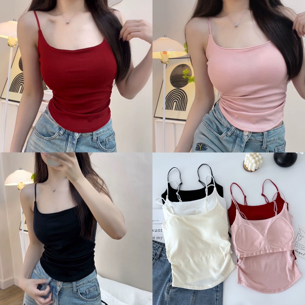 LOẠI ĐẸP- Áo hai dây màu trơn có mút đệm ngực dây quai điều chỉnh nhún sườn thời trang mùa hè quyến rũ  1899   D304 | BigBuy360 - bigbuy360.vn