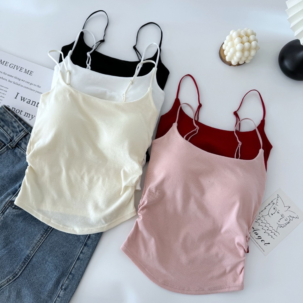 LOẠI ĐẸP- Áo hai dây màu trơn có mút đệm ngực dây quai điều chỉnh nhún sườn thời trang mùa hè quyến rũ  1899   D304 | BigBuy360 - bigbuy360.vn