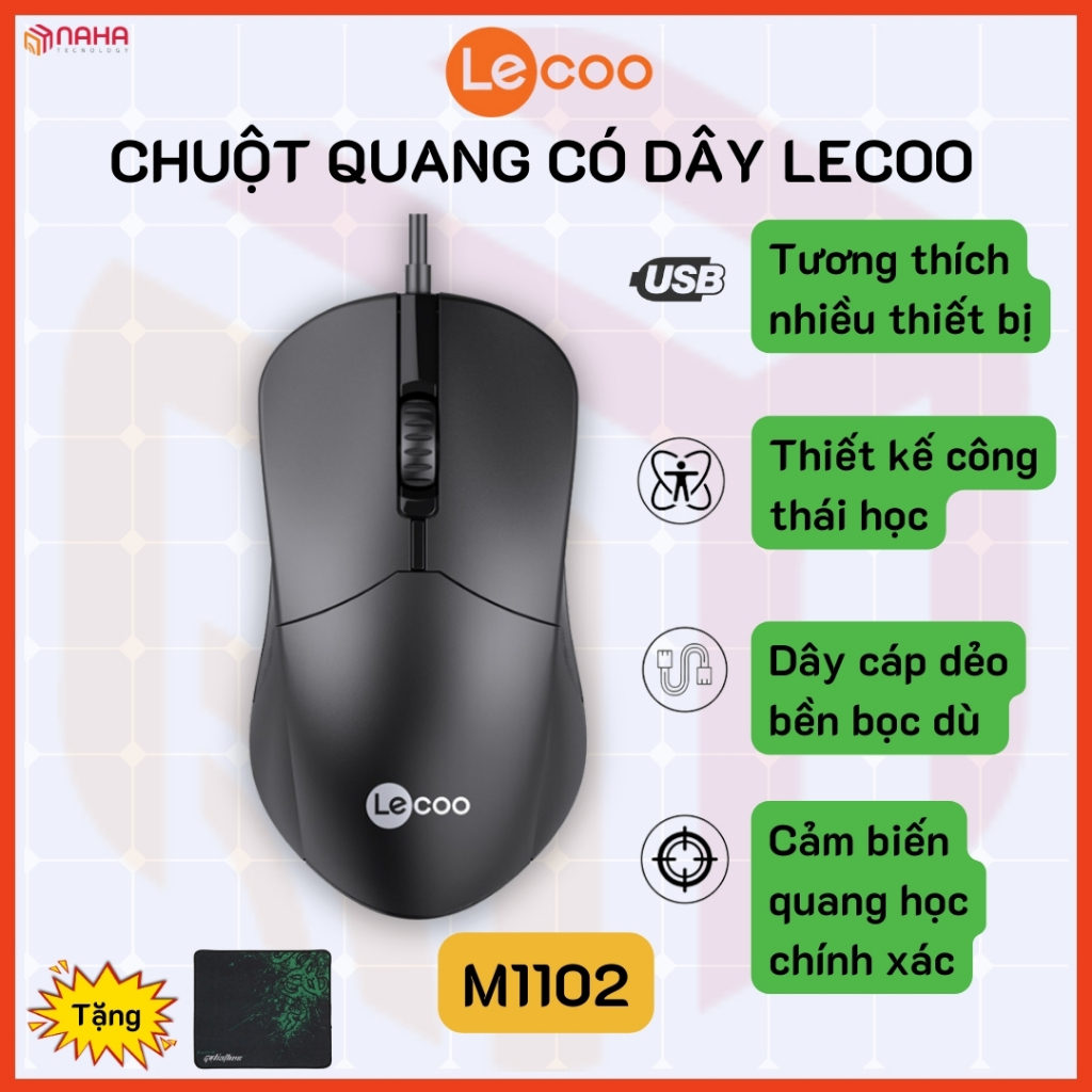 Chuột máy tính có dây chính hãng siêu bền Lecoo M1102 | Shopee Việt Nam