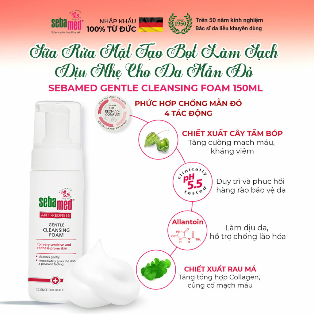 Ảnh Sữa rửa mặt cho da siêu nhạy cảm da dễ mẫn đỏ Sebamed Anti-Redness Gentle Cleansing Foam 150ml 3