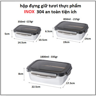 Bộ 3 Hộp INOX SUS 304 Nắp Cài KÍN CHỐNG RÒ RỈ Bảo Quản THỰC PHẨM TƯƠI NGON TRONG TỦ LẠNH (có lẻ)